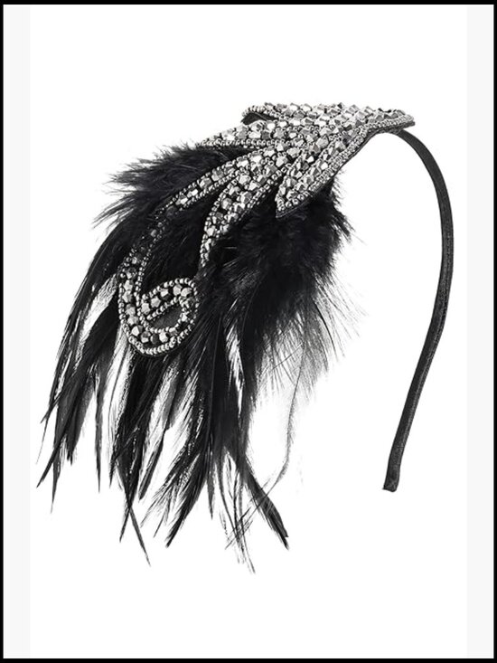 Feather Headband Roaring 20s Flapper Accessories Vintage Gatsby Party Hair Wrap main image 4